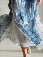Denim-Paneled Floral Print Skirt