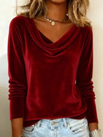 Velvet Cowl Neck Long Sleeve T-Shirt