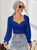 Mesh Sweetheart Neck Flounce Sleeve Top - Ladyez