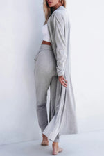 Open Front Long Sleeve Cardigan and Pants Lounge Set - Ladyez