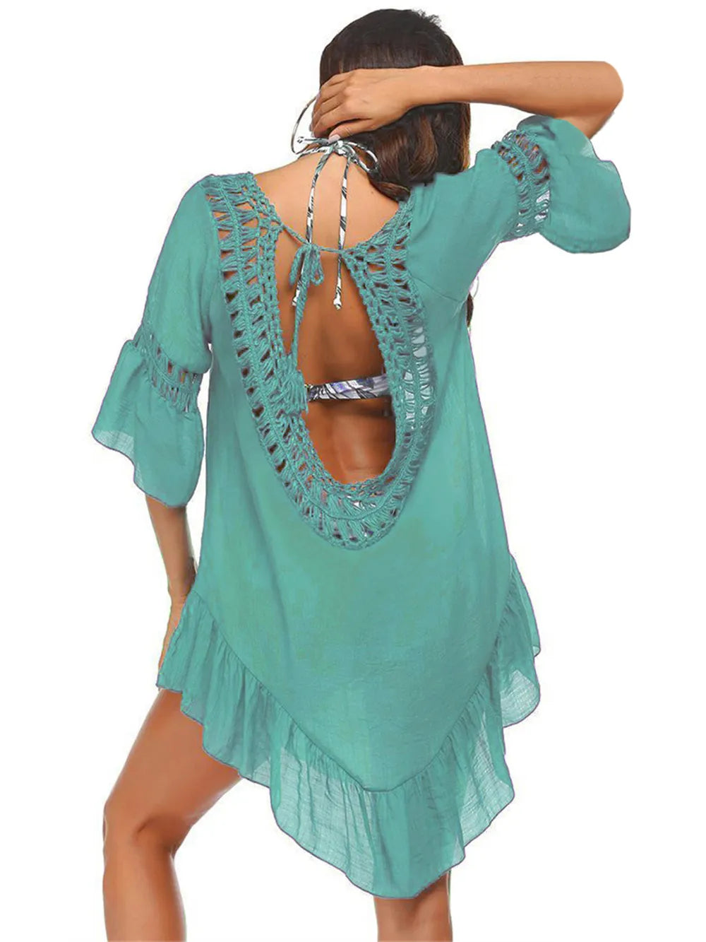 Backless Cutout Three-Quarter Sleeve Cover Up - Ladyez