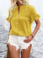 Button Down Ruffled Short Sleeve Shirt