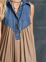 Sleeveless Denim Patchwork Midi Dress