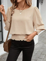 Smocked Waist Round Neck Blouse