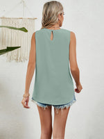 Round Neck Sleeveless Top with Pleated Front Detail - Ladyez