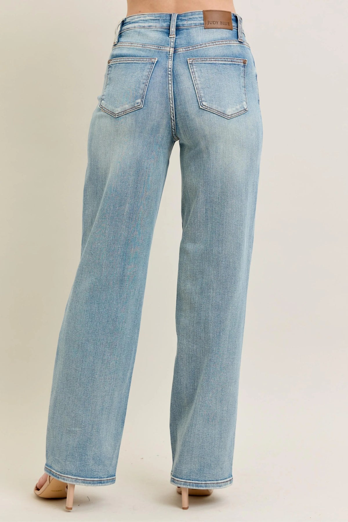 Judy Blue Full Size Hw Destroy & Knee Patch Straight Jeans Plus Size - Ladyez