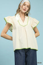Umgee Contrast Trim Babydoll Blouse