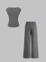 Casual Solid Color Top and Wide Leg Pants Set