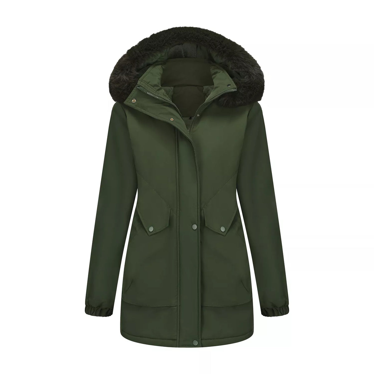 Full Size Fur Hooded Warm Winter Parka Outerwear Plus Size