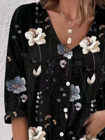 Floral Print V-Neck Button-Down Shirt