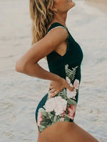 Full Size Cutout Printed Sleeveless One-Piece Swimwear - Ladyez