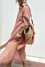 Tied Button Up Three-Quarter Sleeve Dress - Ladyez