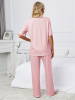 Printed V-Neck Top and Pants Lounge Set - Ladyez
