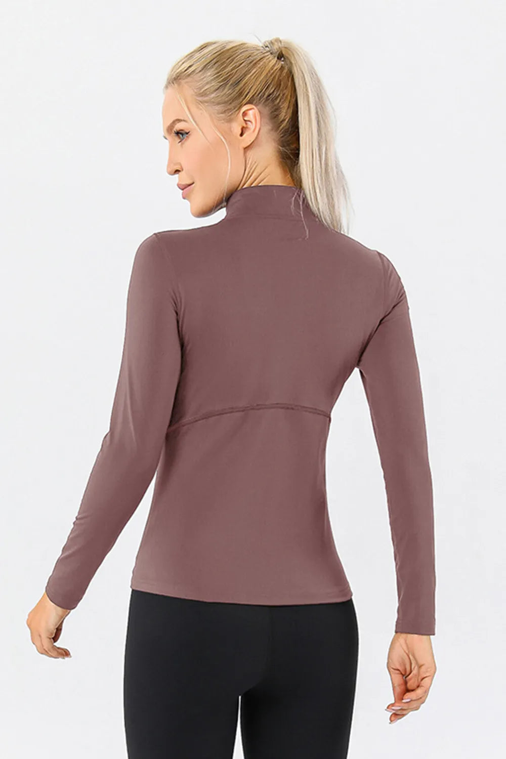 Mock Neck Quarter Zip Active T-Shirt - Ladyez