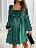 Velvet Square Neck Long Sleeve Dress