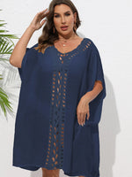 Crochet Trim V-Neck Beach Cover Up Dress - Ladyez