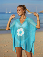 Angel Wings Openwork Flower V-Neck Short Sleeve Cover Up - Ladyez