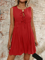 Tied Front Pleated Sleeveless Mini Dress