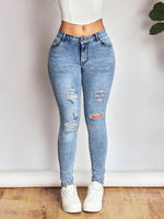 Distressed Skinny Jeans with Bow Back - Ladyez