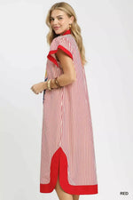 Umgee Floral Embroidered Stripe Dress with Side Slits