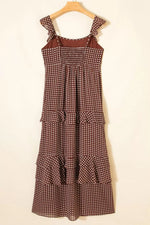 Polka Dot Print Backless Ruffled Tiered Maxi Dress