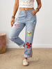 Embroidered Flower Distressed Jeans