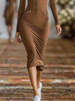 Full Size Zip-Front Bodycon Midi Dress Plus Size