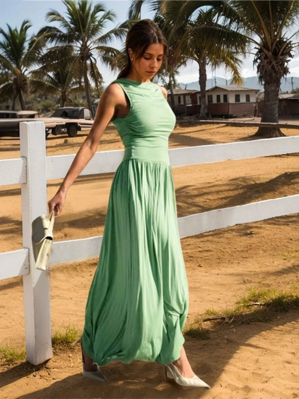 Ruched Sleeveless Maxi Dress - Ladyez