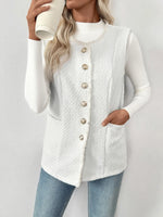 Textured Button-Front Vest with Raw Edge