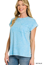 Zenana Halo Snow Washed Cuffed Short Sleeve Tee