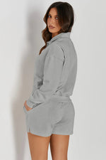 Half Button Sweatshirt and Shorts Active Set - Ladyez