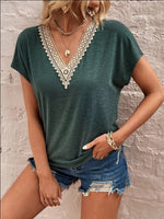 Full Size Lace Detail V-Neck Short Sleeve T-Shirt - Ladyez