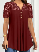 Lace Panel Short Sleeve Blouse - Ladyez