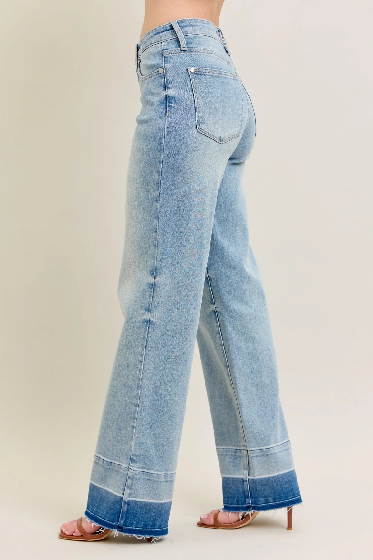 Judy Blue Full Size Mr Release Hem Wide Leg Jeans Plus Size - Ladyez