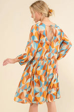 And The Why Printed Open Back Puff Sleeve Casual Dress