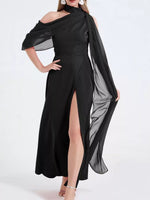 Asymmetrical Neck High Slit Maxi Dress