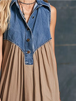 Sleeveless Denim Patchwork Midi Dress