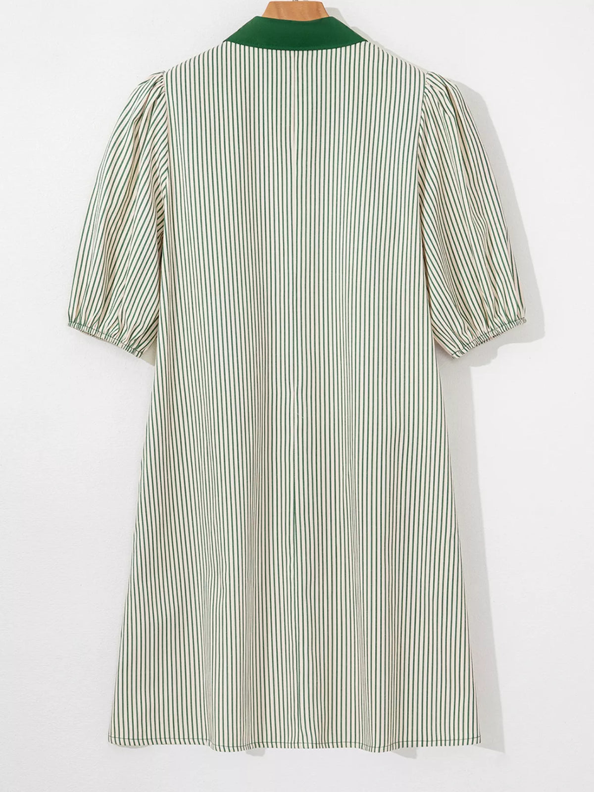 Stripe Color Block Patchwork Shirt Collar Button Down Puff Sleeve Mini Dress