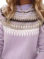 Full Size Vintage Patterned Round Neck Sweater Plus Size