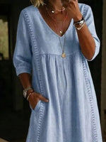 Full Size V-Neck 3/4 Sleeve Midi Dress Plus Size