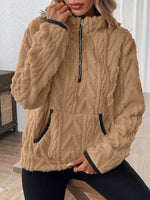 Full Size Half Zip Kangaroo Pocket Sweatshirt Plus Size
