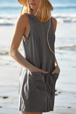 Lovelet Round Neck Sleeveless Romper with Pockets - Ladyez