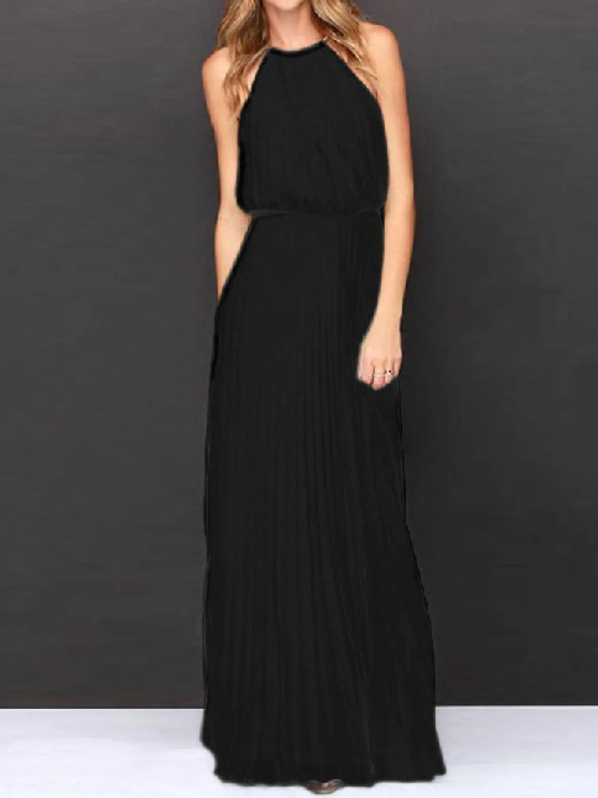 Pleated Sleeveless Maxi Tank Dress - Ladyez