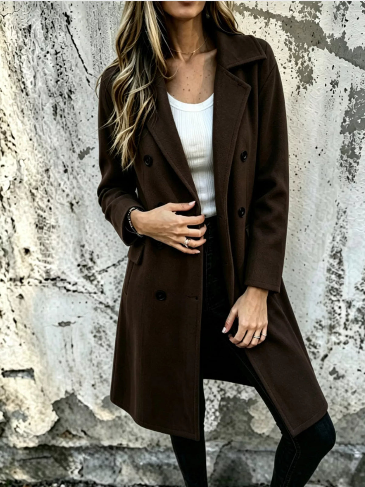 Full Size Double-Breasted Lapel Collar Coat Plus Size