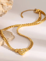 18K Gold-Plated Inlaid Zircon Heart Chain Necklace