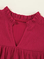 Textured Ruffled Trim Loose Fit Mini Dress