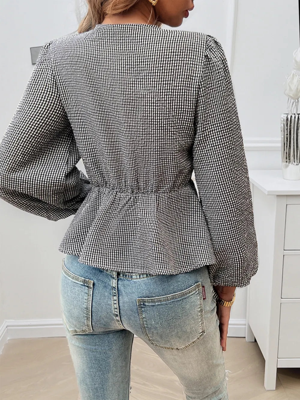 Devine Tied Round Neck Long Sleeve Blouse