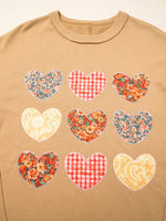 Plaid Floral Heart Stitched Exposed Seam Mineral Wash Sweatshirt