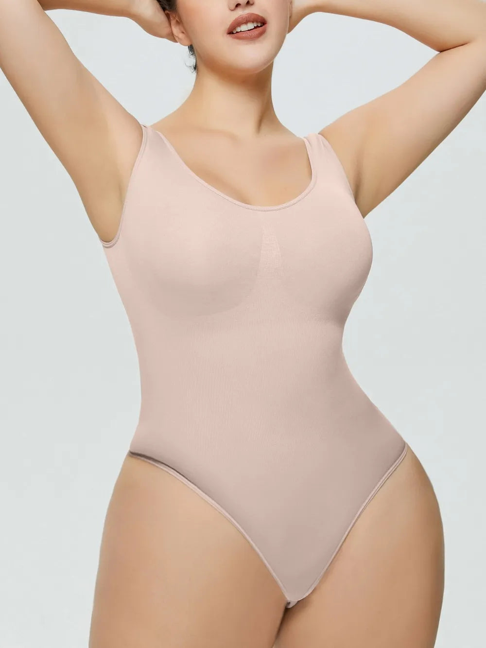 Scoop Neck Wide Strap Shaping Bodysuit - Ladyez