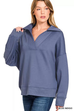 Zenana Scuba Collared Pullover & Center Seam Pants Set